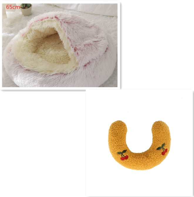 2 In 1 Round Plush Warm Pet Sleeping Bed House