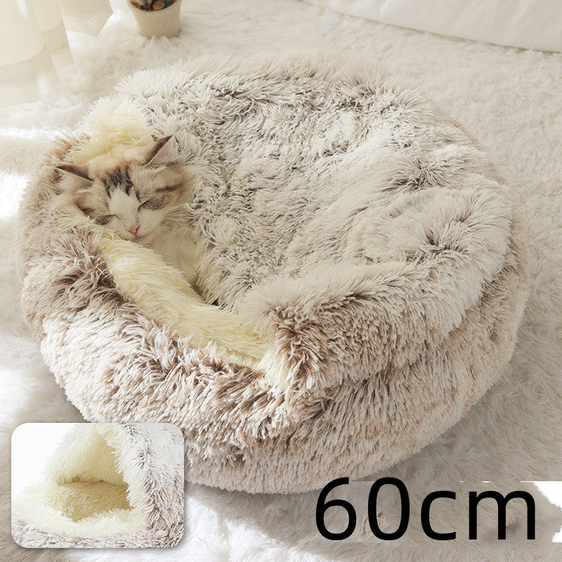 2 In 1 Round Plush Warm Pet Sleeping Bed House
