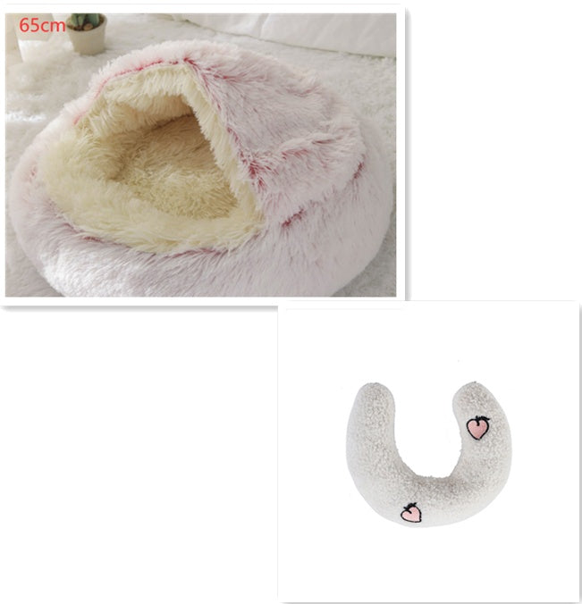 2 In 1 Round Plush Warm Pet Sleeping Bed House