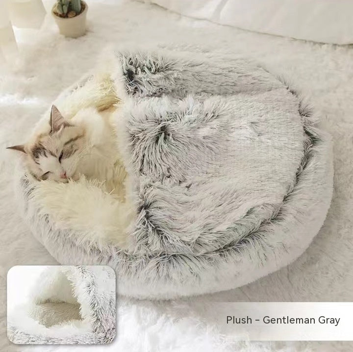2 In 1 Round Plush Warm Pet Sleeping Bed House