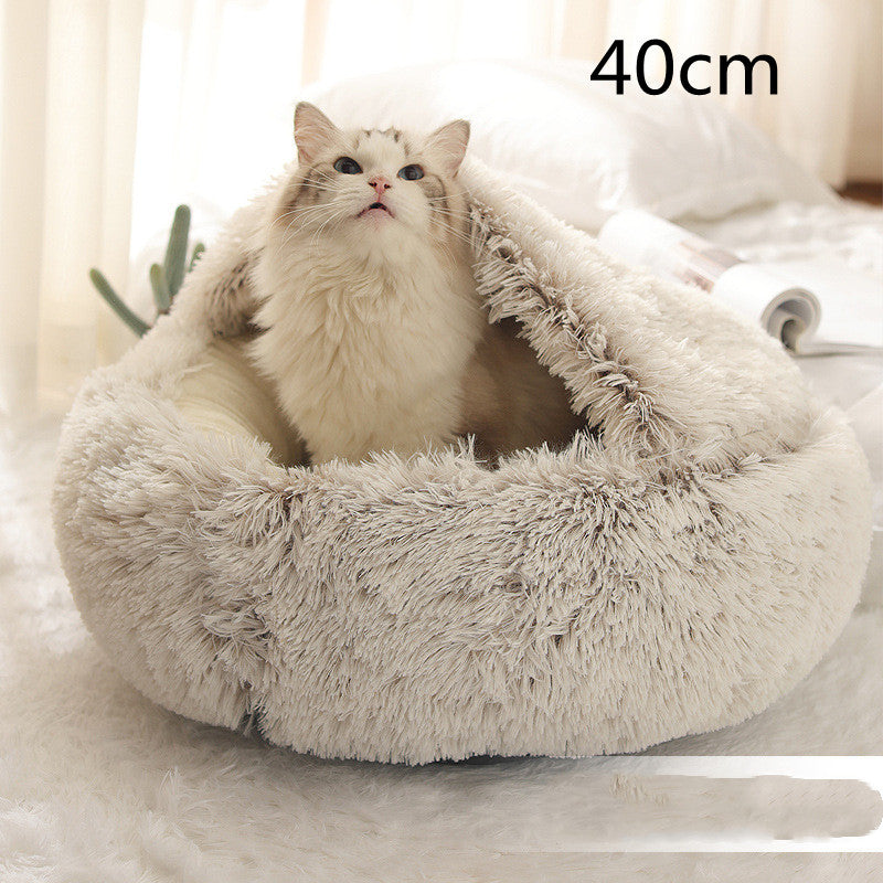 2 In 1 Round Plush Warm Pet Sleeping Bed House