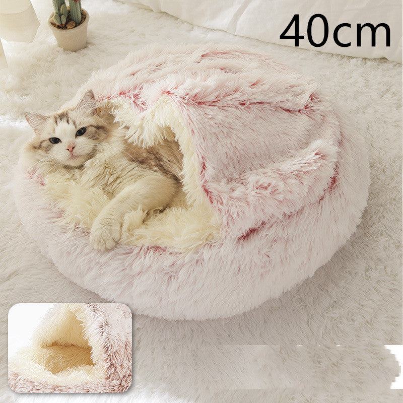 2 In 1 Round Plush Warm Pet Sleeping Bed House