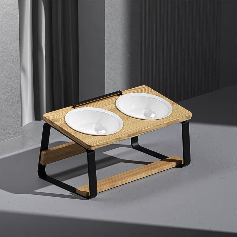 Ceramic Double Bowl Pet Feeding Water Bowl Cervical Support