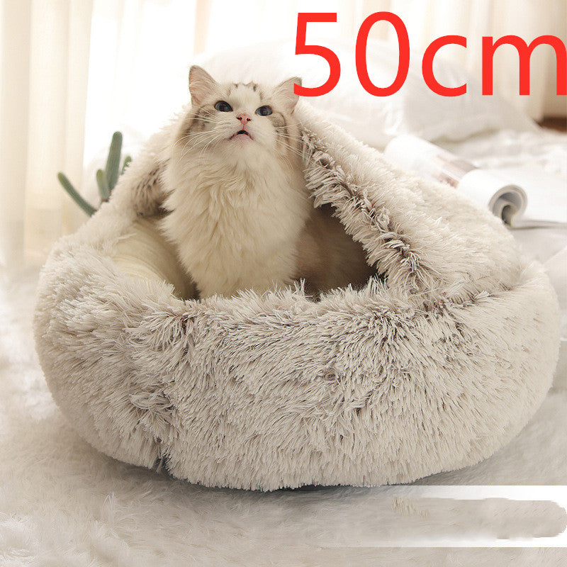 2 In 1 Round Plush Warm Pet Sleeping Bed House