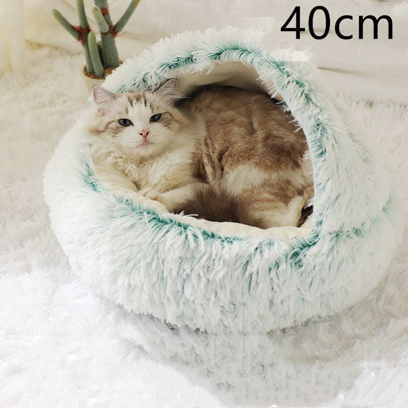 2 In 1 Round Plush Warm Pet Sleeping Bed House