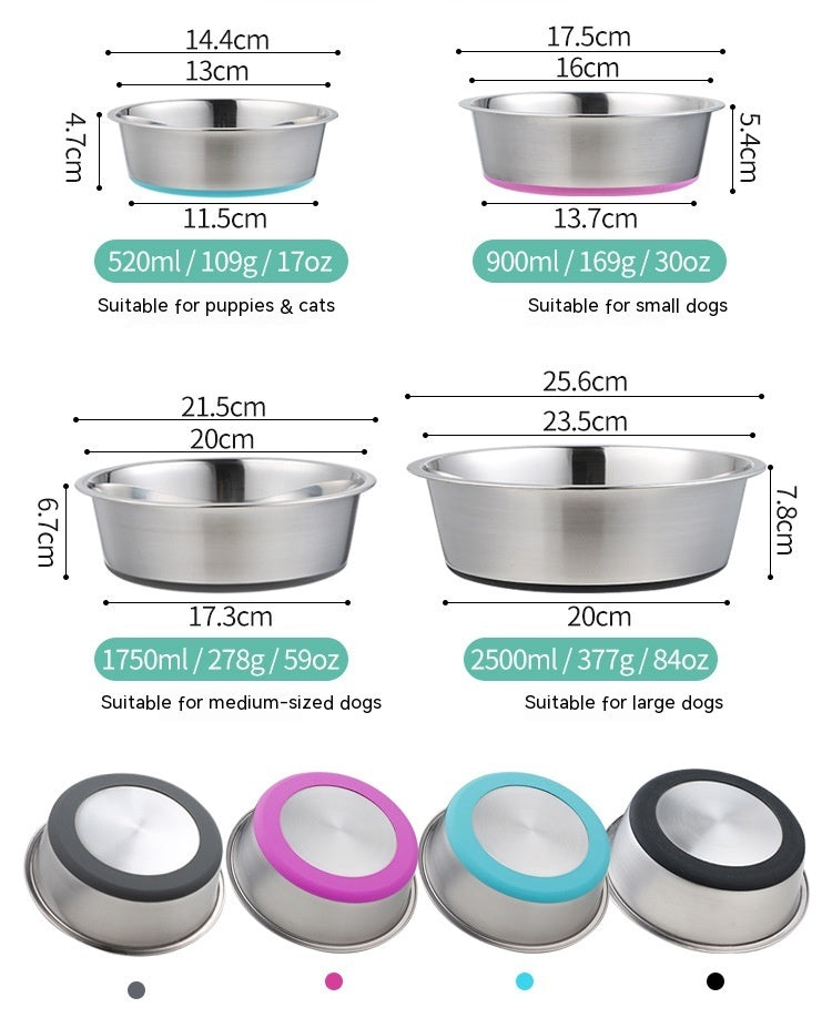 Silicone Stainless Steel Pet Feeding Bowl For Food And Water