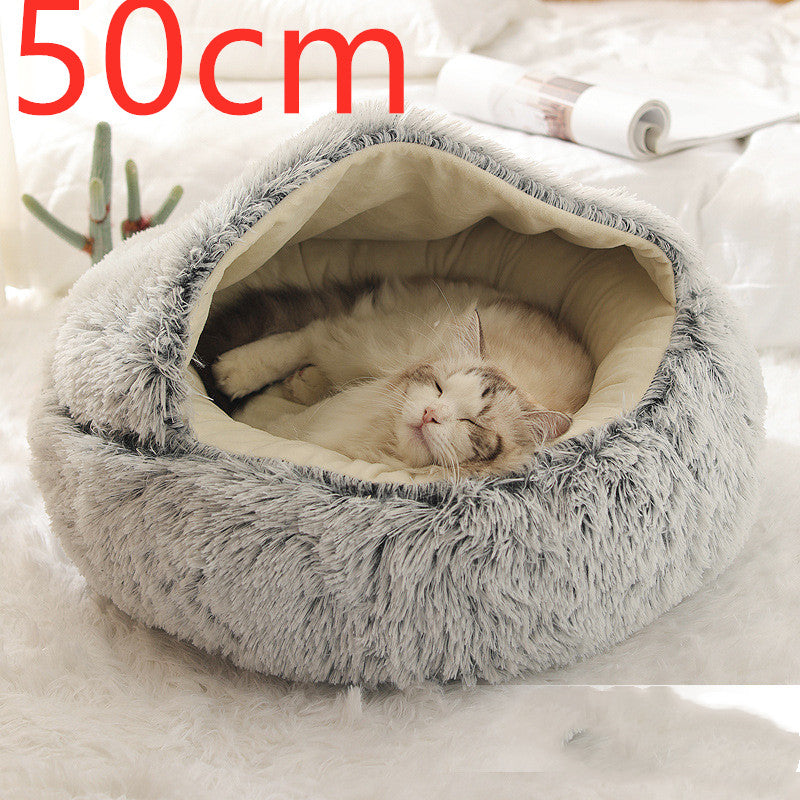 2 In 1 Round Plush Warm Pet Sleeping Bed House