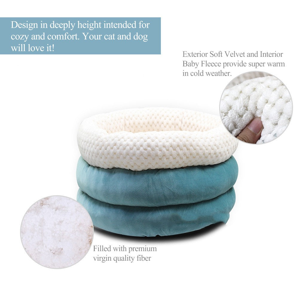 Semi Closed Round Ice Velvet Pet Sleep Bed
