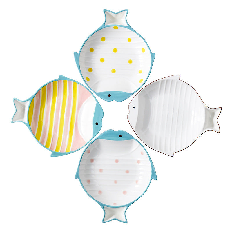 Fish Shaped Ceramic Pet Feeding Bowl Plate