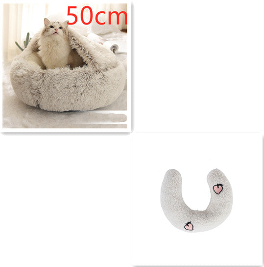 2 In 1 Round Plush Warm Pet Sleeping Bed House