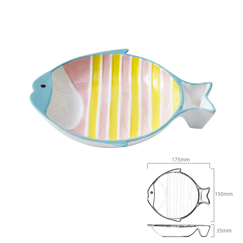 Fish Shaped Ceramic Pet Feeding Bowl Plate