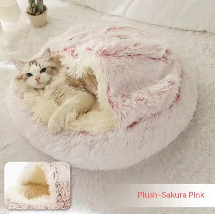 2 In 1 Round Plush Warm Pet Sleeping Bed House