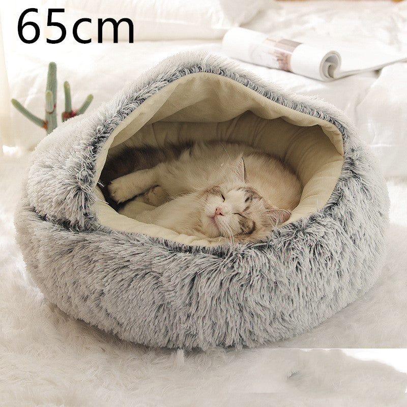 2 In 1 Round Plush Warm Pet Sleeping Bed House