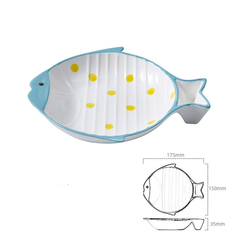 Fish Shaped Ceramic Pet Feeding Bowl Plate