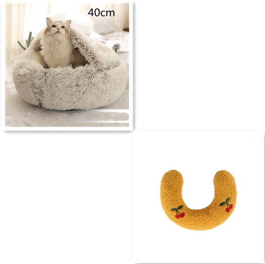 2 In 1 Round Plush Warm Pet Sleeping Bed House
