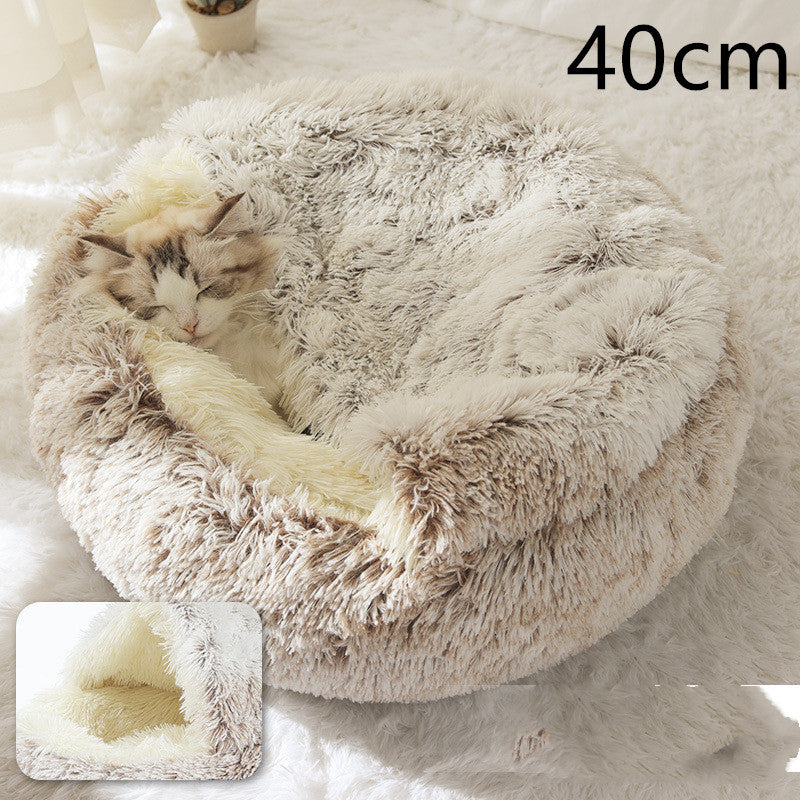 2 In 1 Round Plush Warm Pet Sleeping Bed House