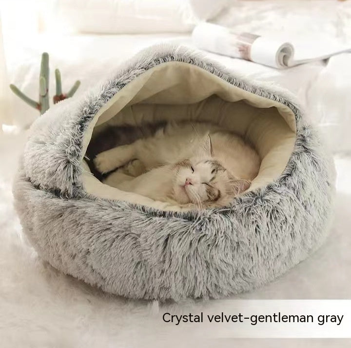 2 In 1 Round Plush Warm Pet Sleeping Bed House