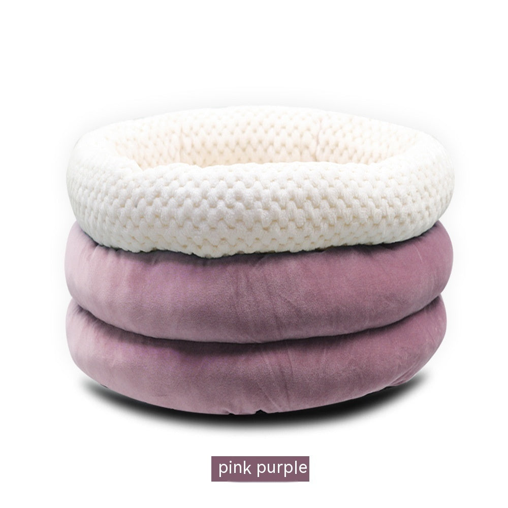 Semi Closed Round Ice Velvet Pet Sleep Bed