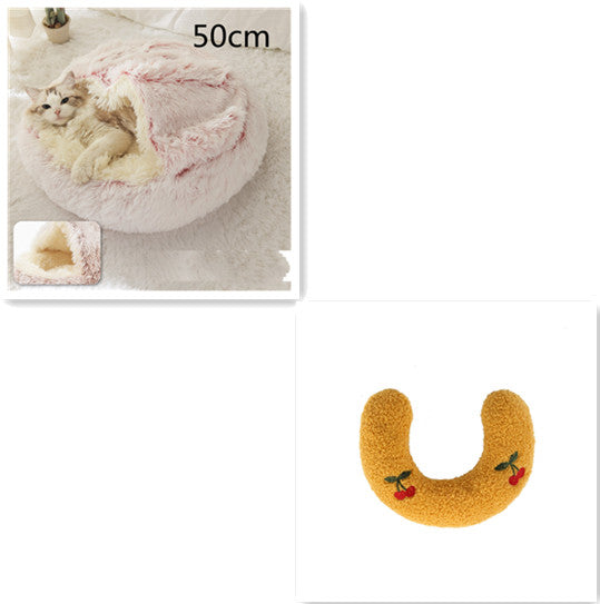 2 In 1 Round Plush Warm Pet Sleeping Bed House
