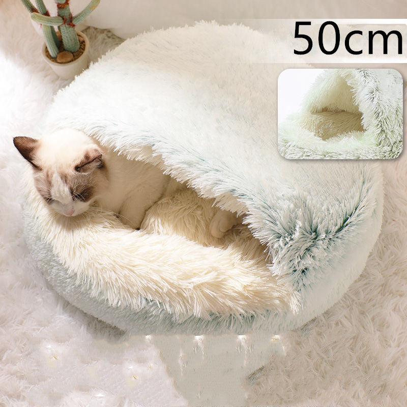 2 In 1 Round Plush Warm Pet Sleeping Bed House