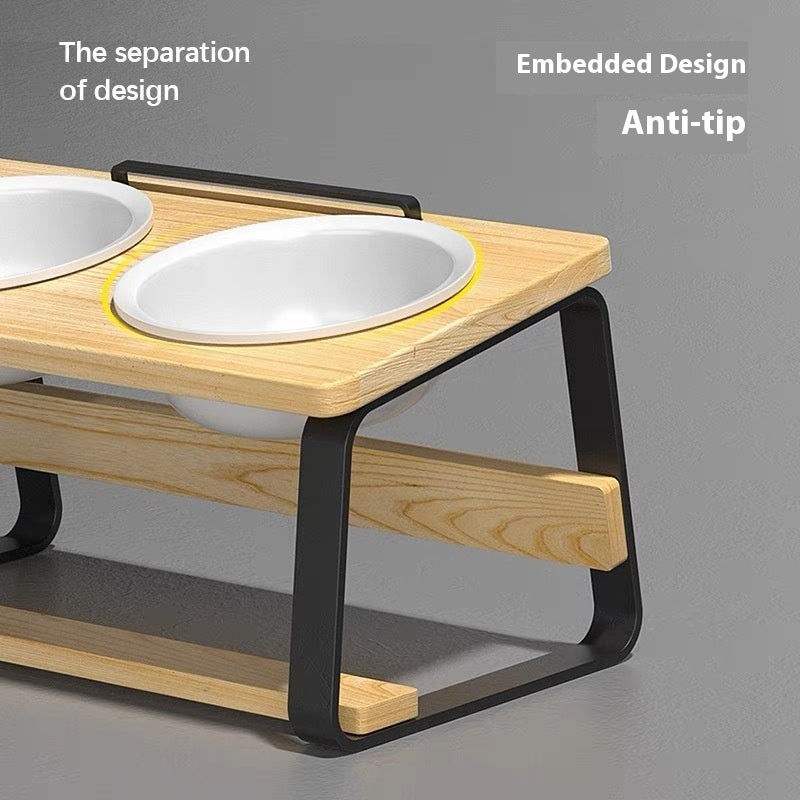Ceramic Double Bowl Pet Feeding Water Bowl Cervical Support