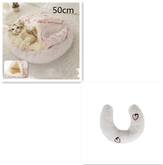 2 In 1 Round Plush Warm Pet Sleeping Bed House