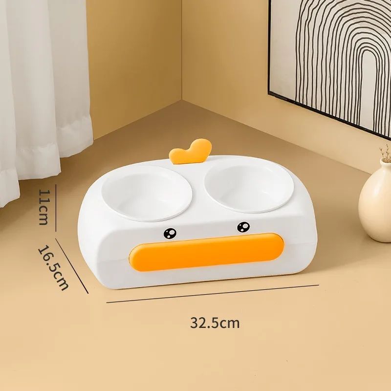 Duck Design Double Bowl Pet Feeding Tray For Food And Water