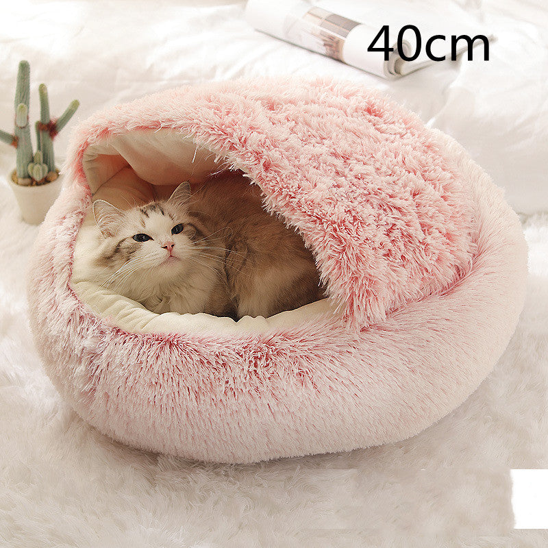 2 In 1 Round Plush Warm Pet Sleeping Bed House