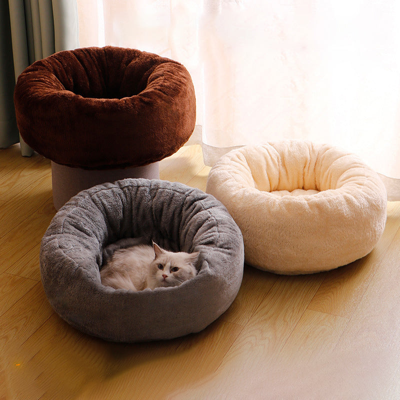 Plush Donut Round Warm Comfortable Pet Bed