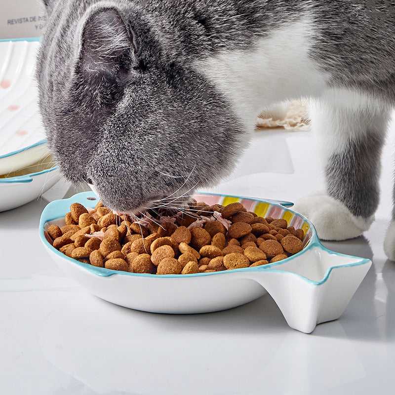 Fish Shaped Ceramic Pet Feeding Bowl Plate