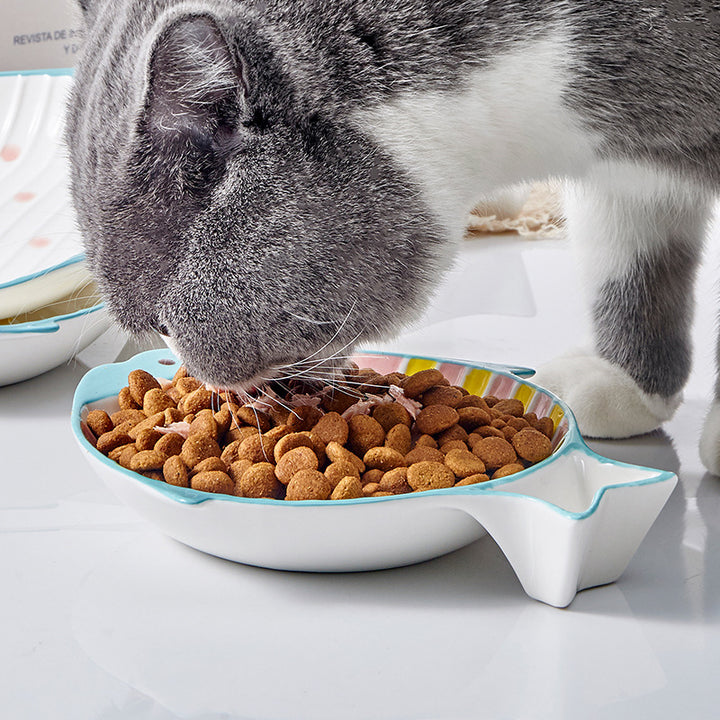 Fish Shaped Ceramic Pet Feeding Bowl Plate