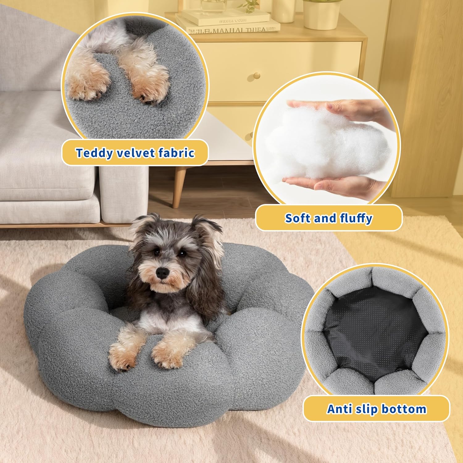 Calming Fluffy Round Plush Sherpa Non Slip Pet Bed
