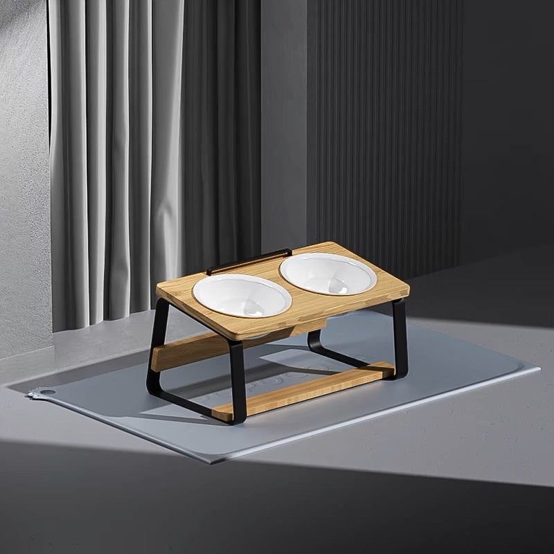 Ceramic Double Bowl Pet Feeding Water Bowl Cervical Support