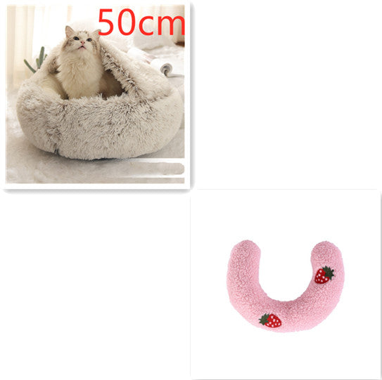 2 In 1 Round Plush Warm Pet Sleeping Bed House