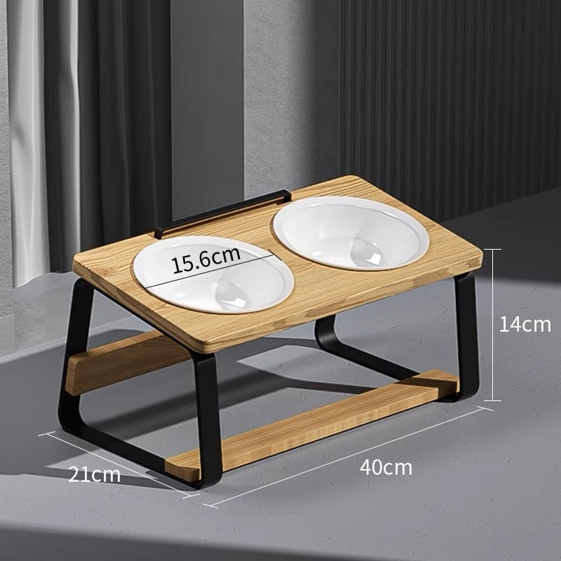 Ceramic Double Bowl Pet Feeding Water Bowl Cervical Support