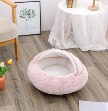 2 In 1 Round Plush Warm Pet Sleeping Bed House