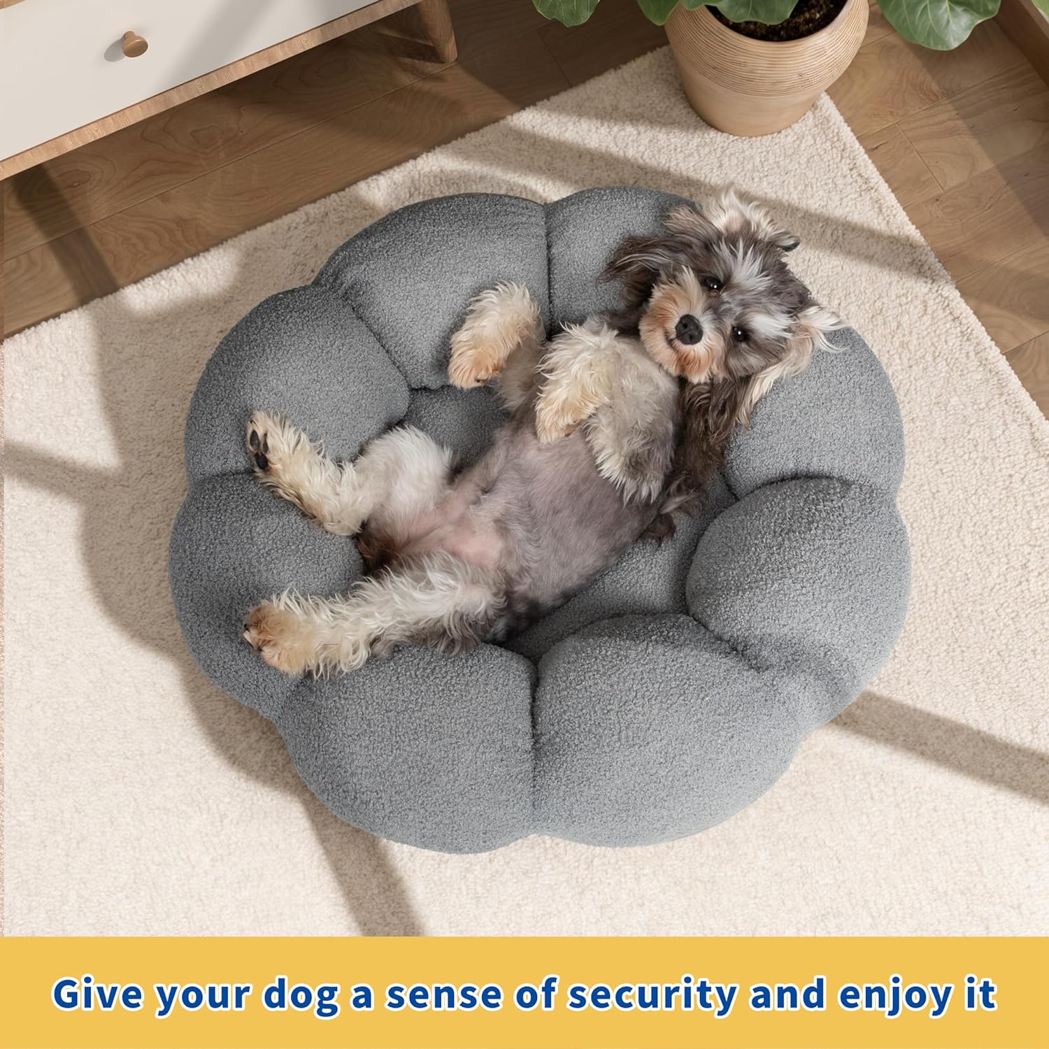 Calming Fluffy Round Plush Sherpa Non Slip Pet Bed