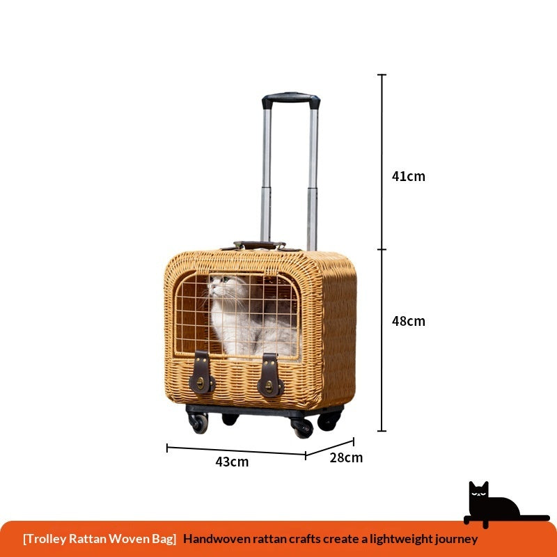 Portable Woven Rattan Pet Carrier With Ventilated Handle Design