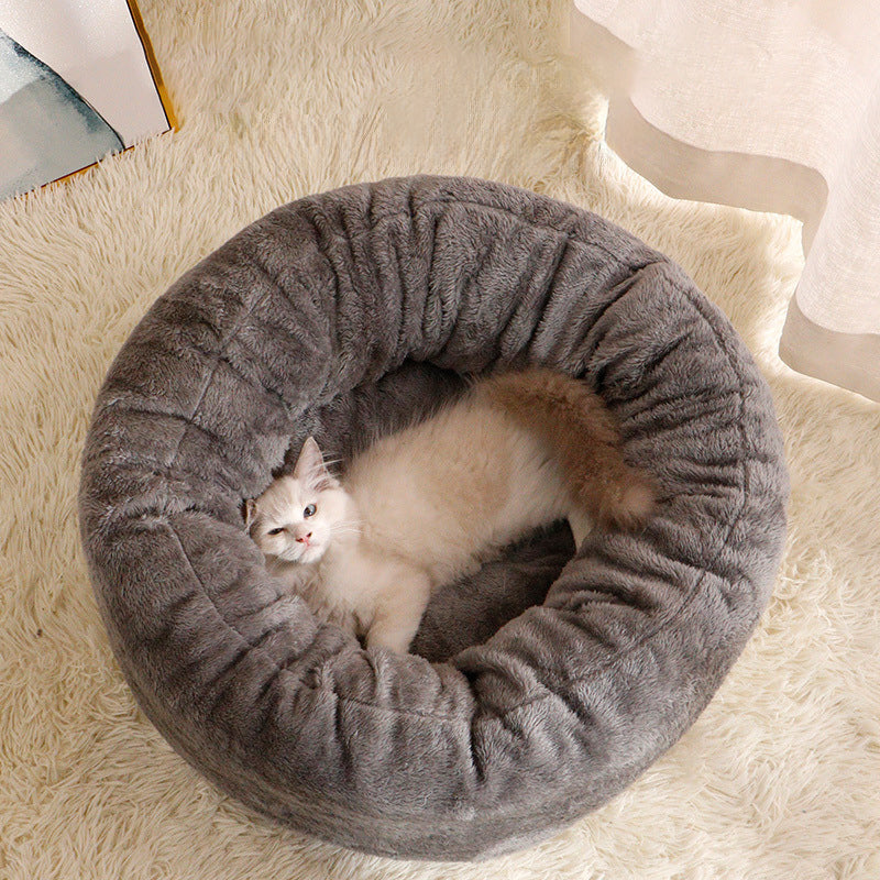 Plush Donut Round Warm Comfortable Pet Bed