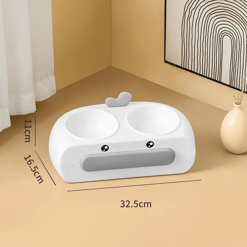 Duck Design Double Bowl Pet Feeding Tray For Food And Water