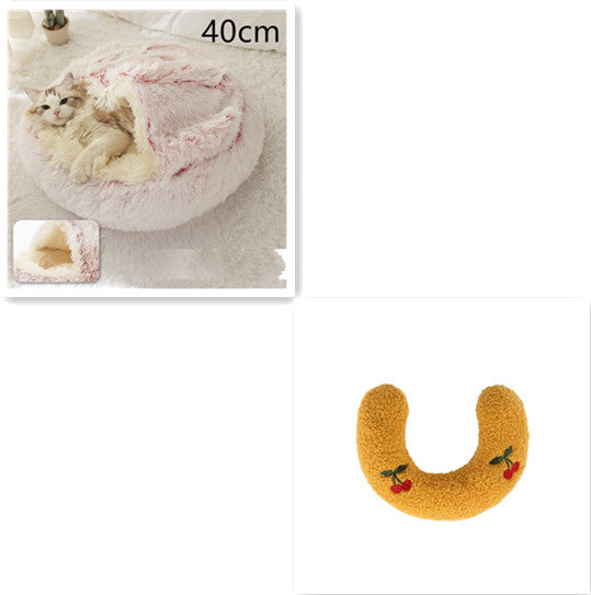 2 In 1 Round Plush Warm Pet Sleeping Bed House