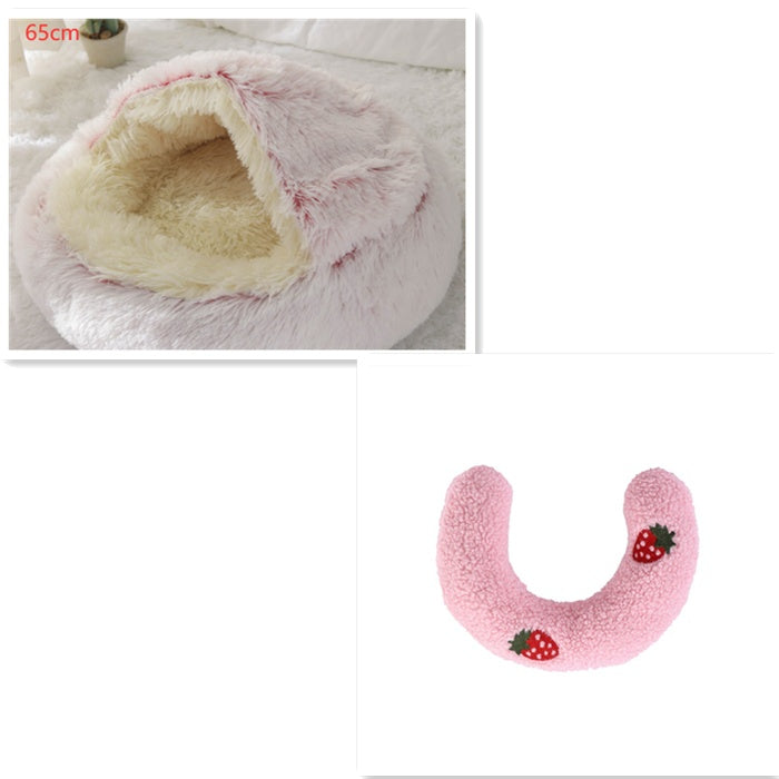 2 In 1 Round Plush Warm Pet Sleeping Bed House