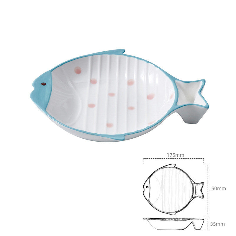 Fish Shaped Ceramic Pet Feeding Bowl Plate