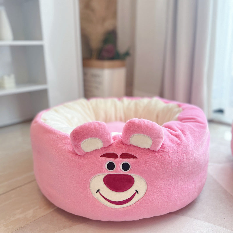 Cartoon Plush Round All Seasons Cozy Pet Bed