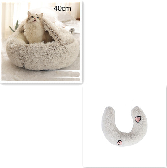 2 In 1 Round Plush Warm Pet Sleeping Bed House