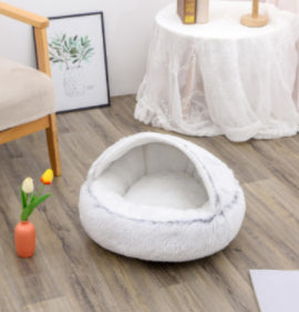 2 In 1 Round Plush Warm Pet Sleeping Bed House