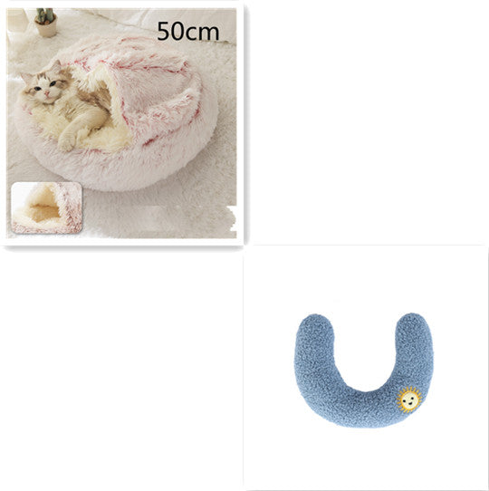 2 In 1 Round Plush Warm Pet Sleeping Bed House