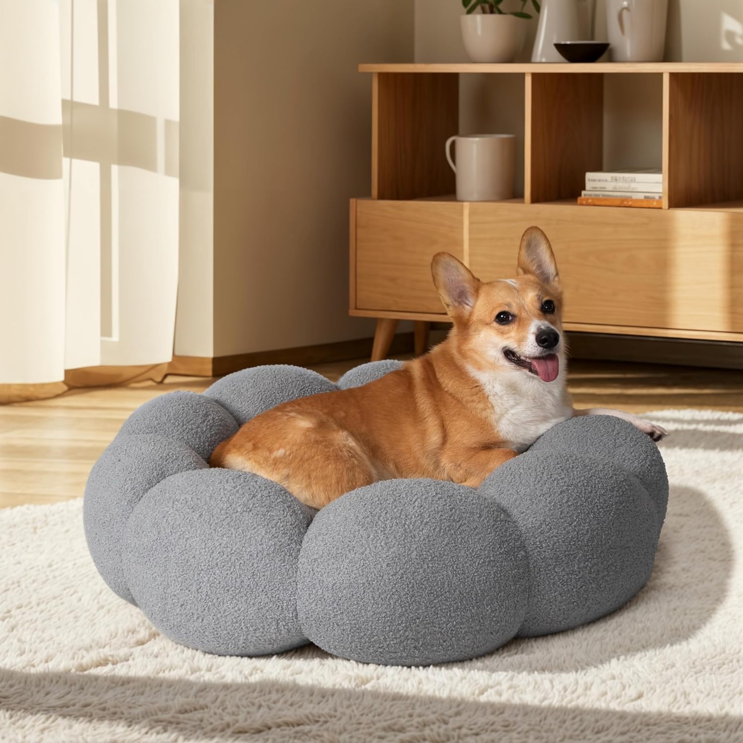 Calming Fluffy Round Plush Sherpa Non Slip Pet Bed