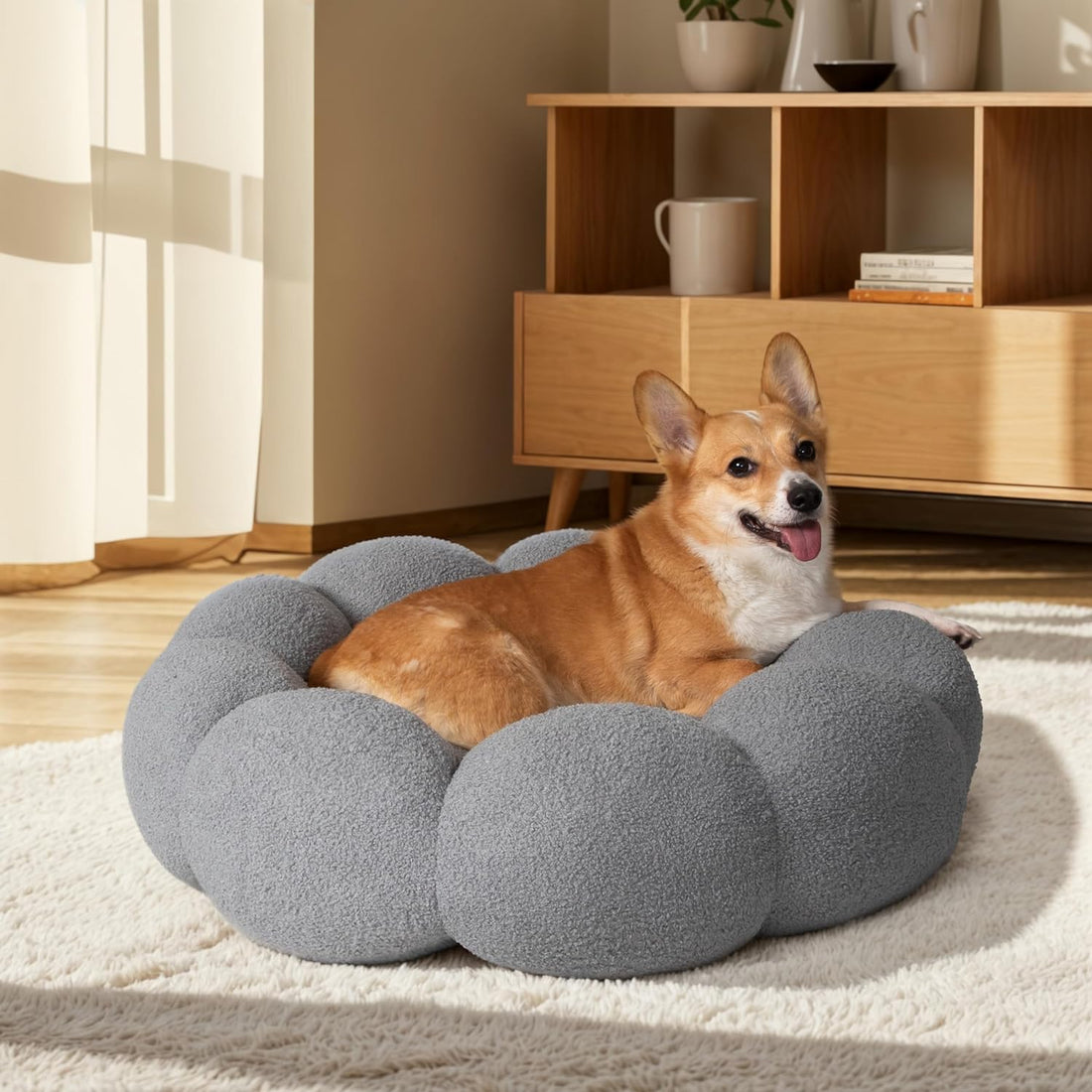 Calming Fluffy Round Plush Sherpa Non Slip Pet Bed