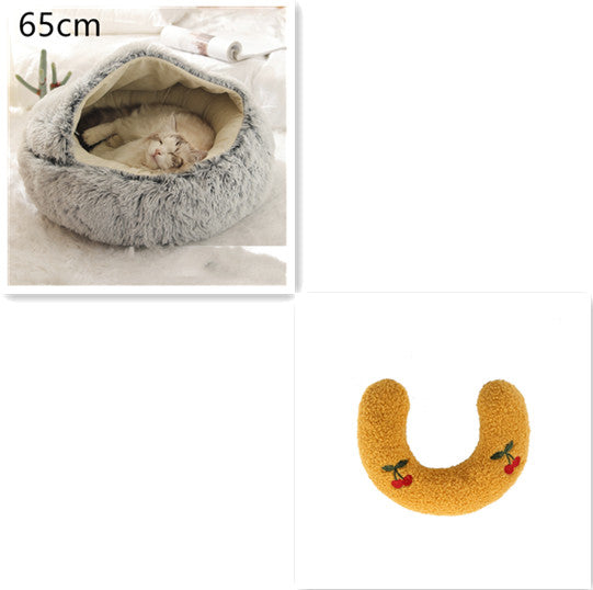 2 In 1 Round Plush Warm Pet Sleeping Bed House